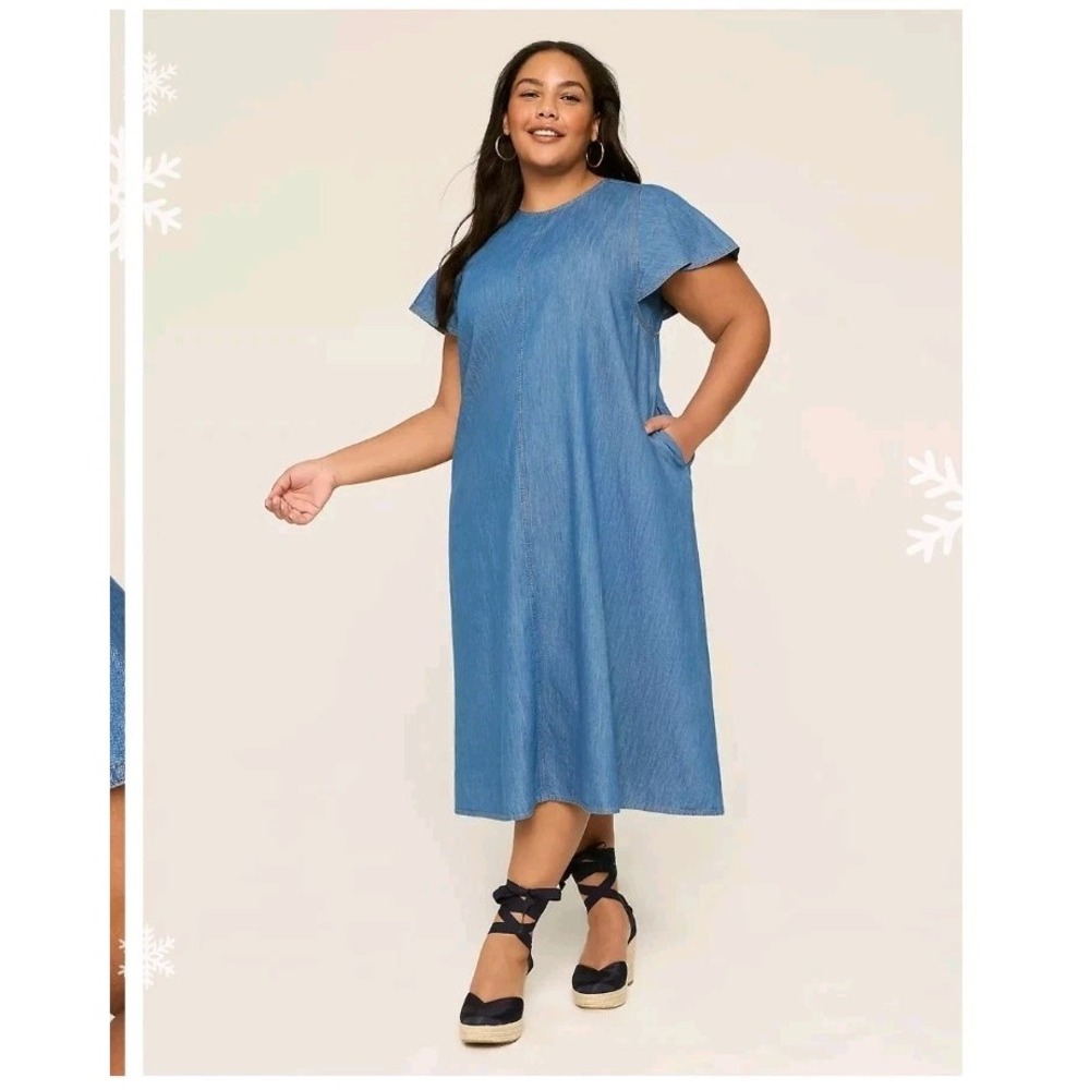 Lane Bryant NWT Chambray Midi Dress | Casual Chic | Flowy & Comfortable Size 22 - Picture 4 of 7